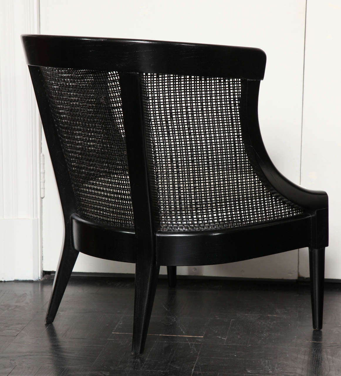 Pair Of Ebonized Rounded Back Cane Chairs, at 1stdibs