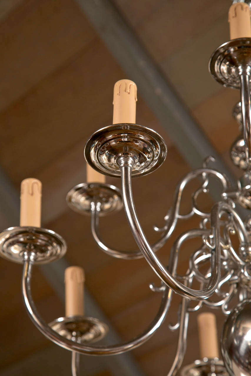 Nickel-Plated Brass Chandelier In Excellent Condition In Woodbury, CT