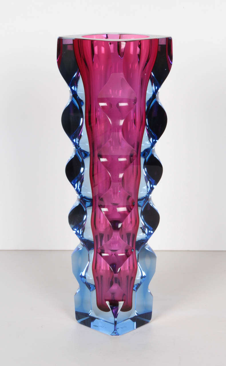 Mid-Century Modern Pink & Blue Sommerso Vase by Oldrich Lipsky