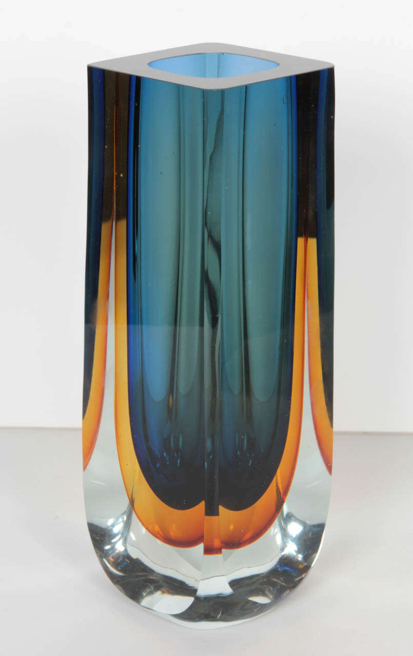 A beautiful sommerso blue and amber glass vase by Pavel Hlava.