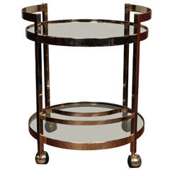 Round Brass & Smoky Grey Glass Bar Cart by Milo Baughman