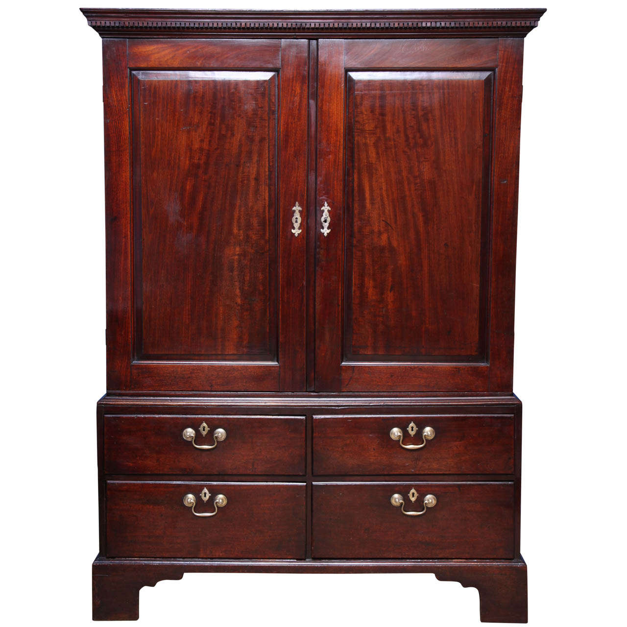 Chippendale Period Mahogany Cabinet on Chest, English, circa 1755 For Sale