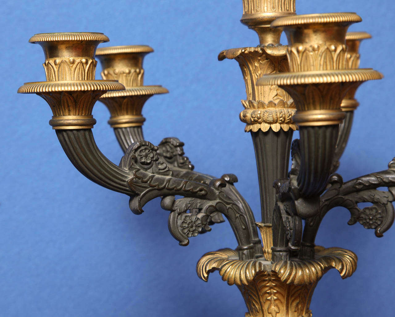 19th Century Pair of Charles X Ormolu and Bronze Columnar Candelabra, French, circa 1825 For Sale