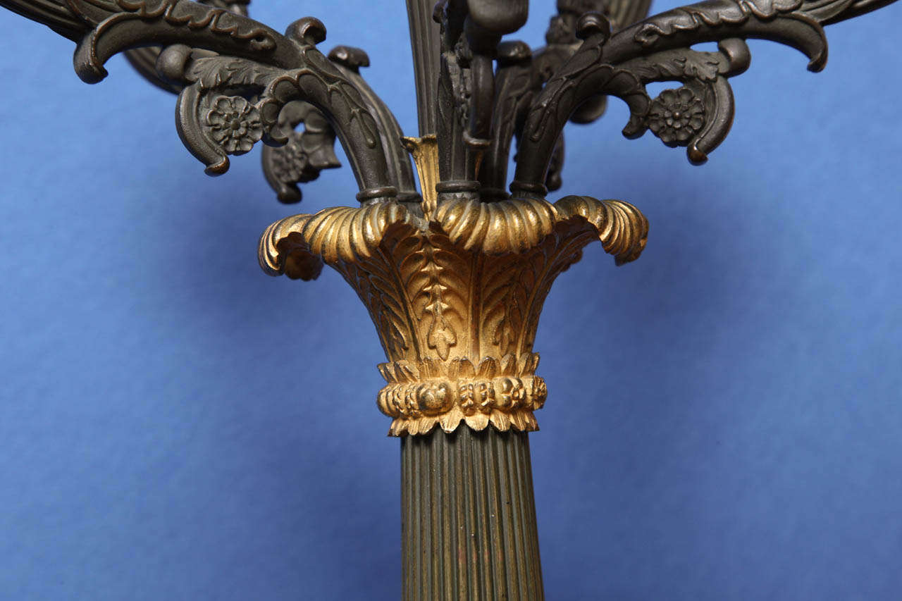 Pair of Charles X Ormolu and Bronze Columnar Candelabra, French, circa 1825 For Sale 1