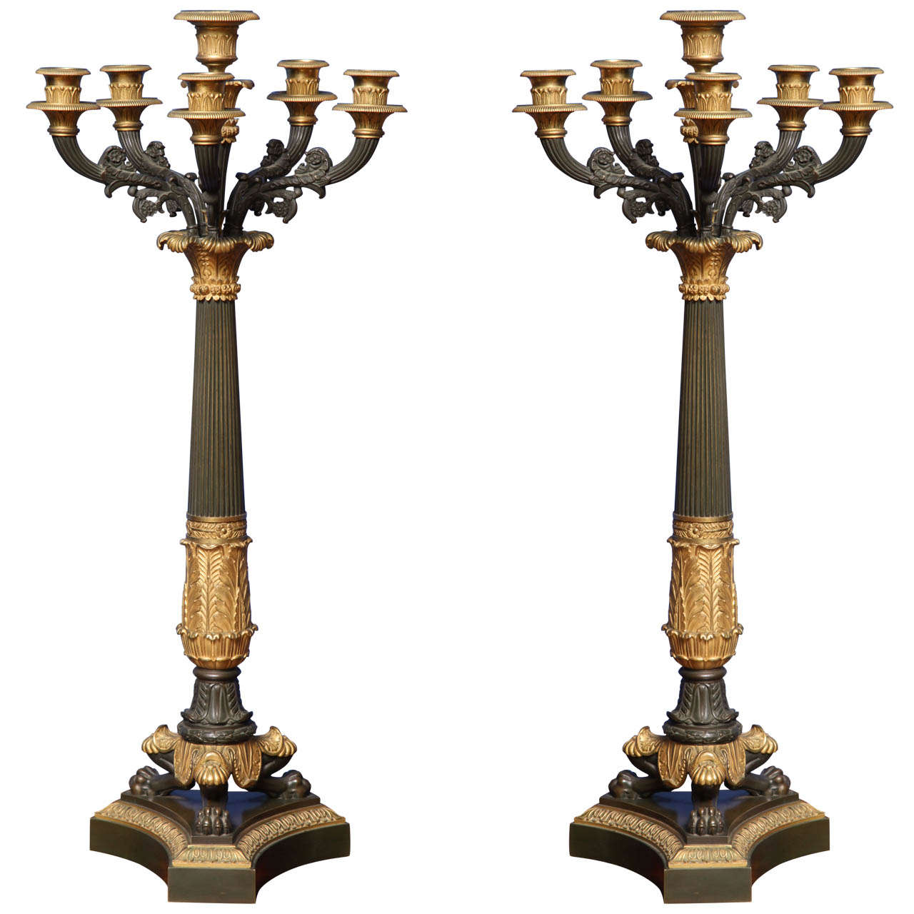Pair of Charles X Ormolu and Bronze Columnar Candelabra, French, circa 1825 For Sale