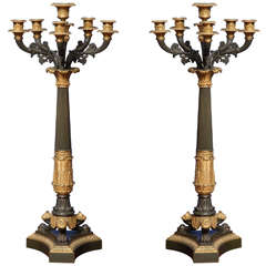 Pair of Charles X Ormolu and Bronze Columnar Candelabra, French, circa 1825