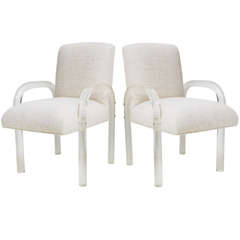 Pair of 70's Lucite Arm Chairs in Luxe Raw Silk