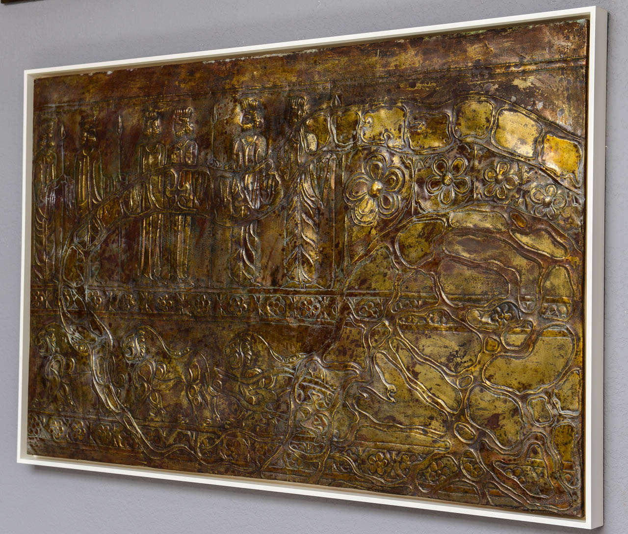 Large-Scale 1947 Repousse Brass Diptych "The Wedding of Alexander"