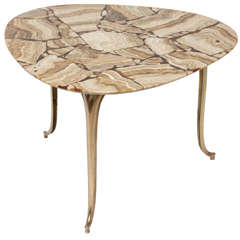 Retro 60s Italian Brass Side Table with Onyx Top