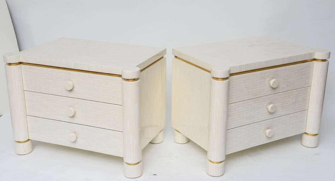 Colombian Pair of Tessellated Bone Night Stands