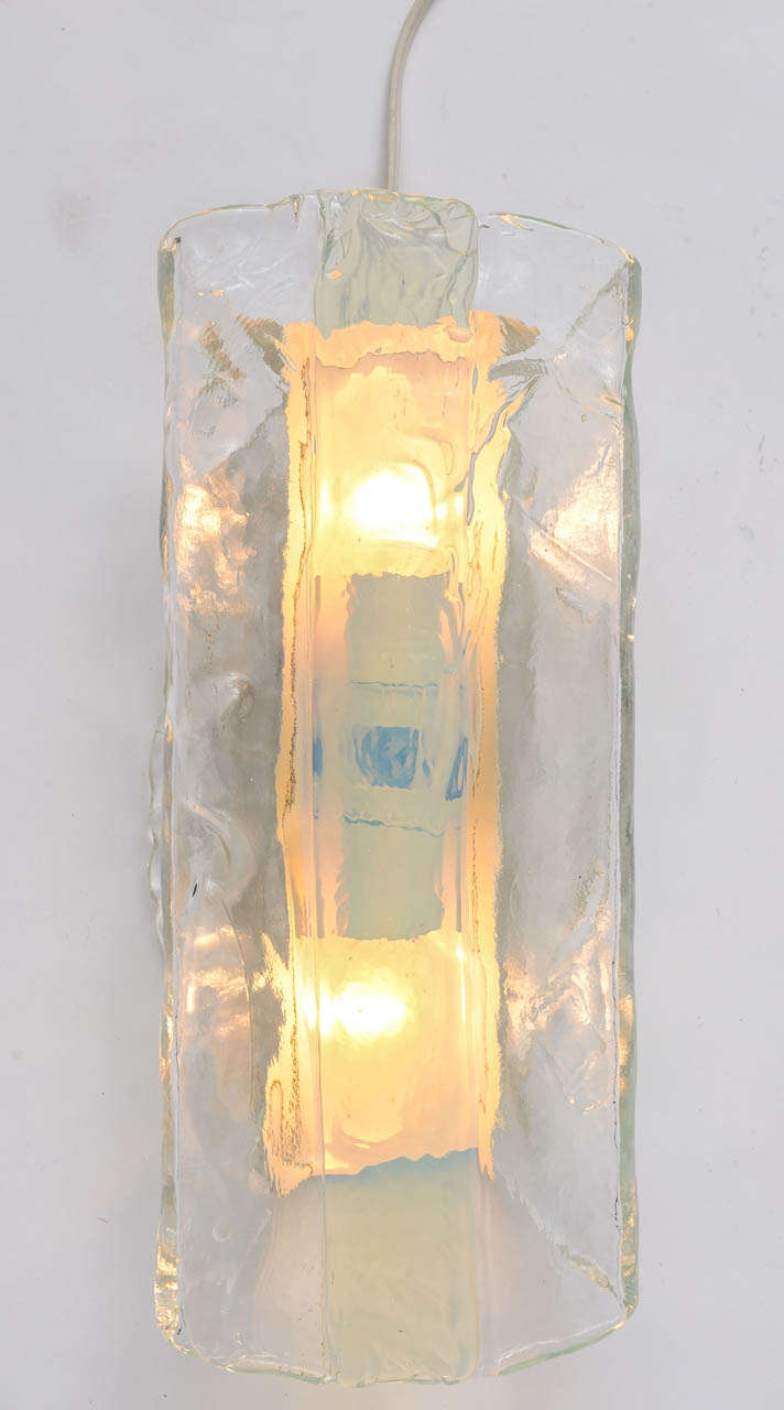 Mid-Century Modern Pair of Clear and Opalescent Glass Sconces by Mazzega