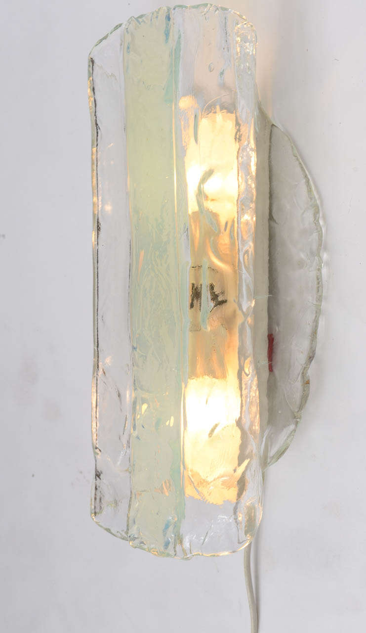 Italian Pair of Clear and Opalescent Glass Sconces by Mazzega