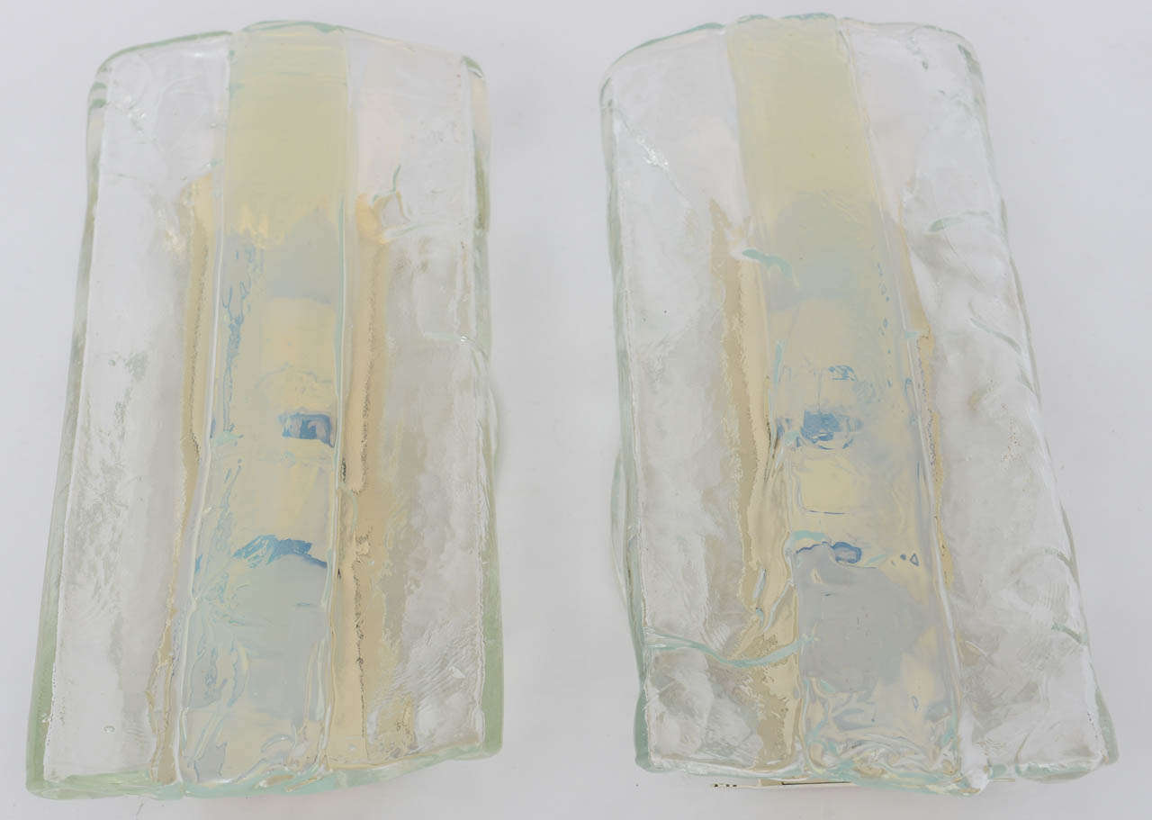 Pair of Clear and Opalescent Glass Sconces by Mazzega 2