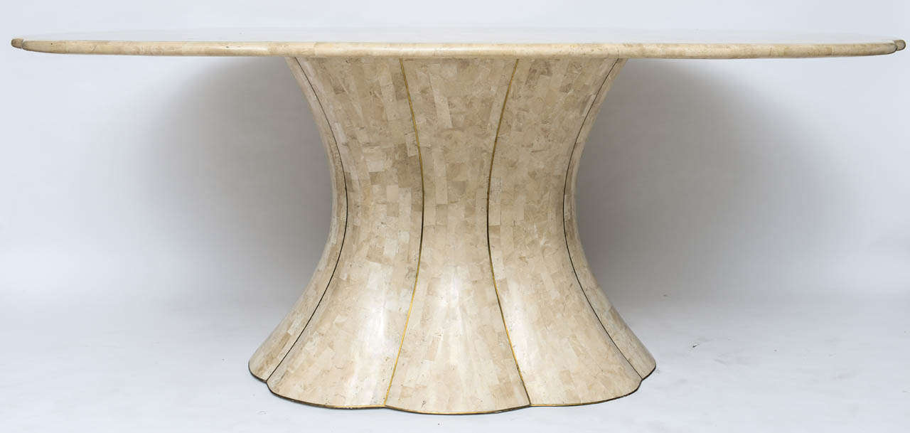 Late 20th Century Maitland Smith Tessellated Stone Dining Table with Brass Inlays