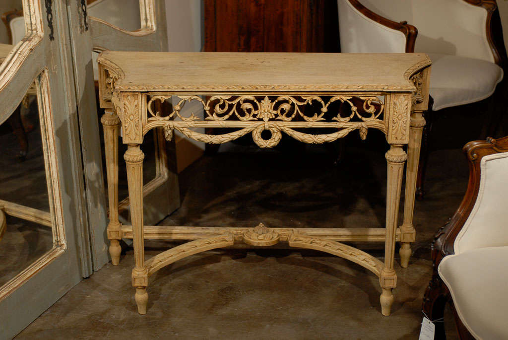 Wood French Carved and Bleached Console Table