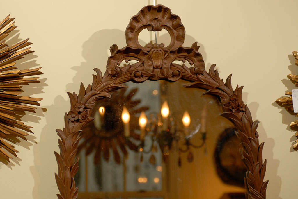 20th Century French Louis XV Style Oval Carved Wood Mirror with Foliage Motifs