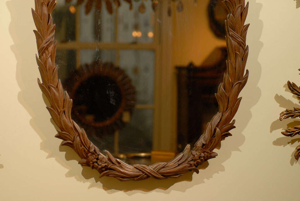 French Louis XV Style Oval Carved Wood Mirror with Foliage Motifs 1