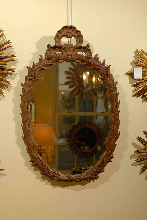 French Louis XV Style Oval Carved Wood Mirror with Foliage Motifs 6