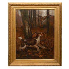 Large Antique English Oil Painting of Sporting Dog in Antique Gilt Frame 6