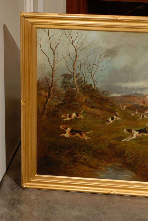 Large English Hunt Scene Painting In Excellent Condition In Atlanta, GA