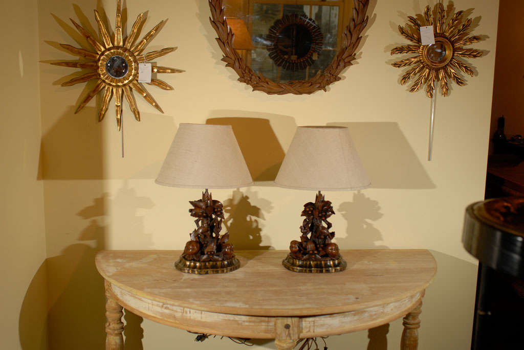Pair of Black Forest Lamps with Birds at 1stdibs