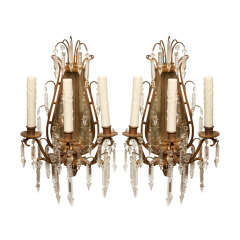 Antique Pair of French Bronze Mirrored Sconces