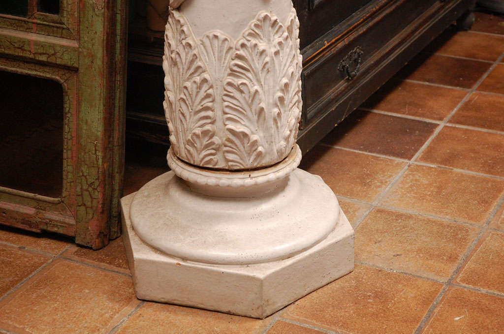 19th Century Antique Glazed Terra Cotta Pedestal For Sale