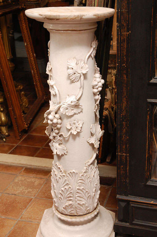 Antique Glazed Terra Cotta Pedestal For Sale 5