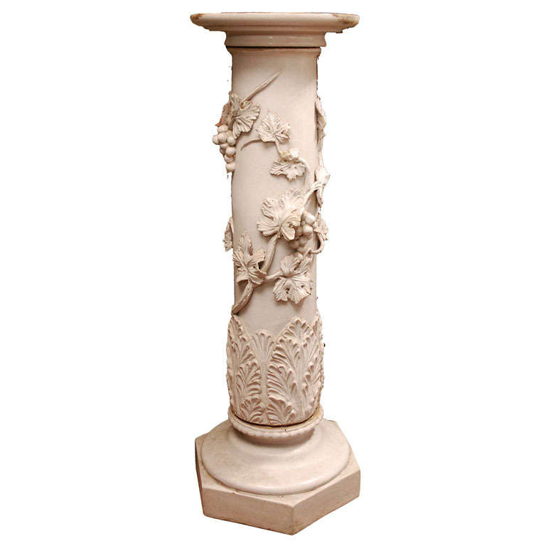 Antique Glazed Terra Cotta Pedestal For Sale