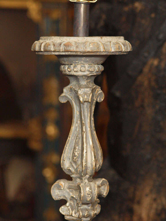 Wood Italian 18th C. Pricket Stick Now As Lamp For Sale