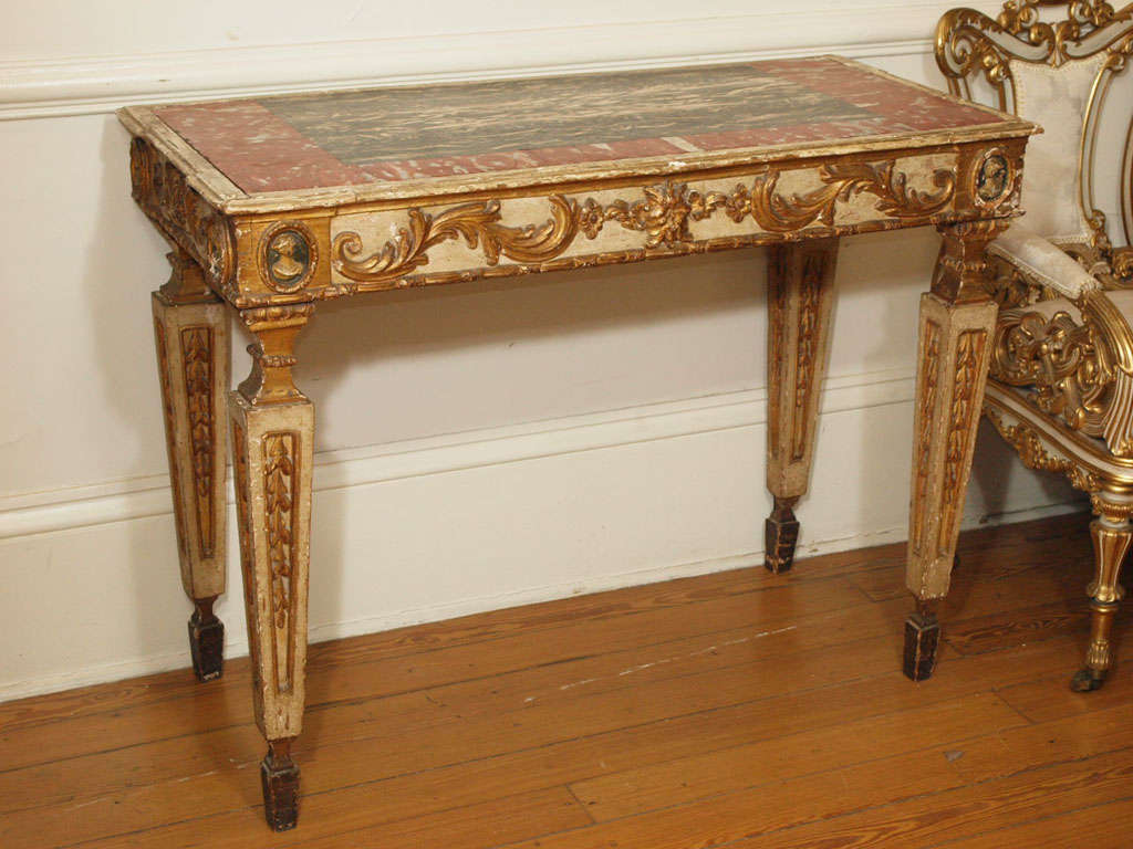 18TH C. ROMAN PARCEL GILT CONSOLE TABLE