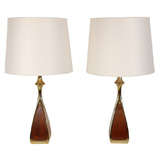Pair Of Rosewood And Brass Table Lamps by Laurel