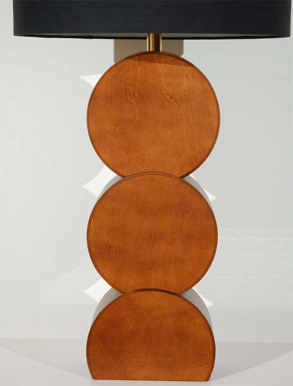 Pair Of Wood Modeline Table Lamps With Black Shades.  Shades measure 18