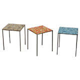 Three Italian Glass Tiled Side Tables