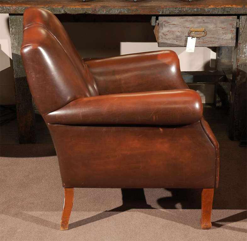 English Art Deco Style Chair in Leather, Circa 1960 1
