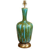 Jumbo  Mid 20th C Blue & Green Drip Glaze Pottery Lamp