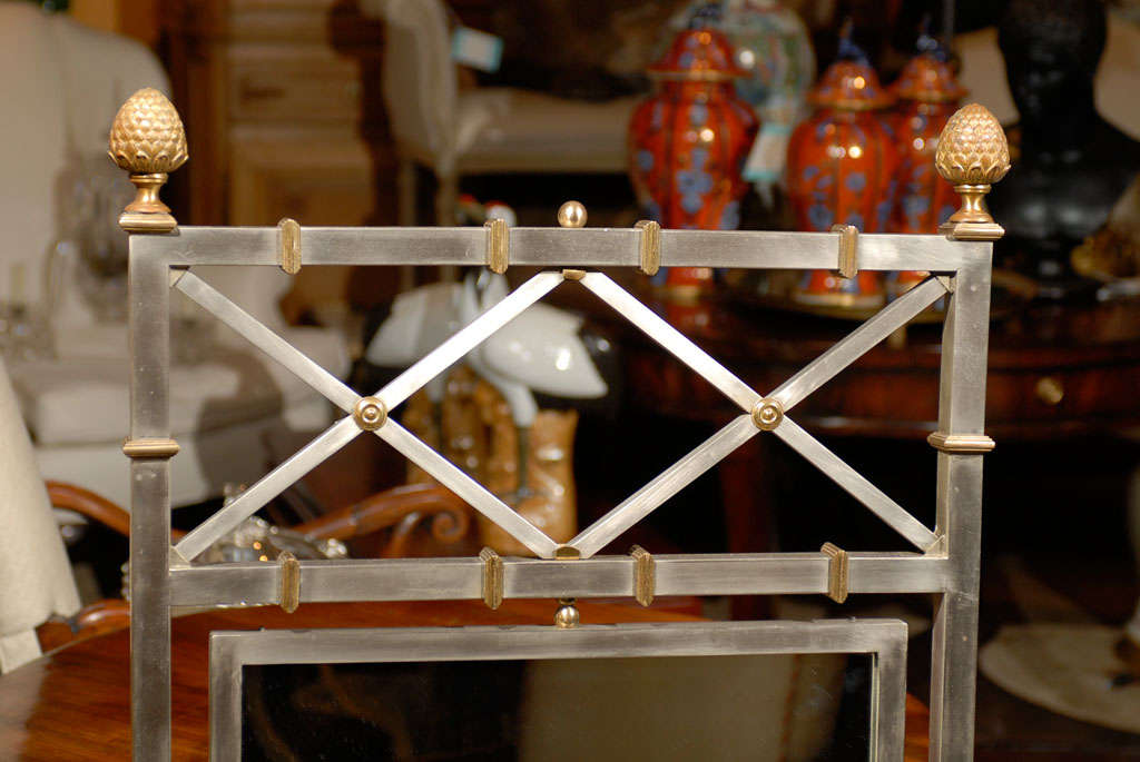 20th Century Attributed To Bagues, Brass & Steel Mirror