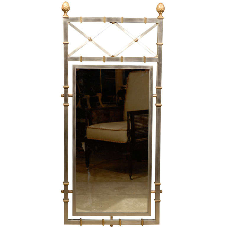 Attributed To Bagues, Brass & Steel Mirror