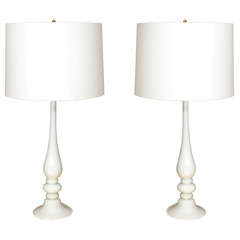 Pair of Elegant Hand Blown White Murano Glass Lamps