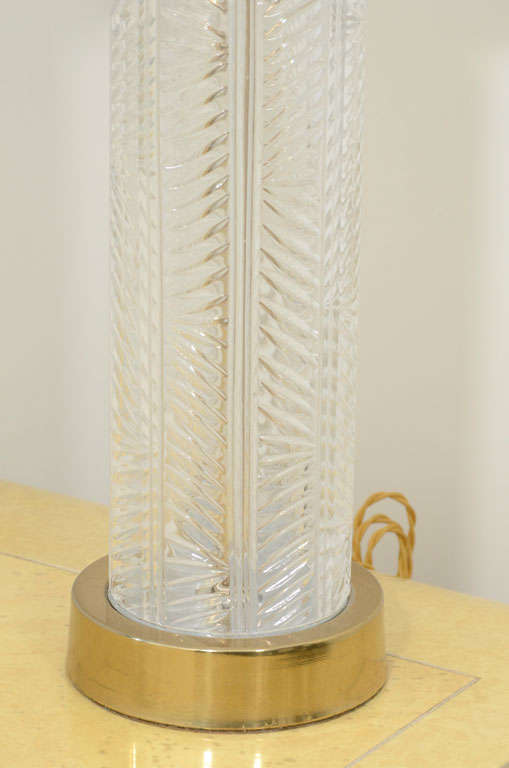 Brass French Herringbone Crystal Lamps by Cristal d'Albret