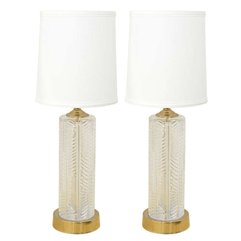 French Herringbone Crystal Lamps by Cristal d'Albret