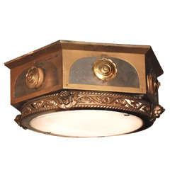 Circa 1920s Octagonal Brass and Bronze Fixture with Cupid Head Bust