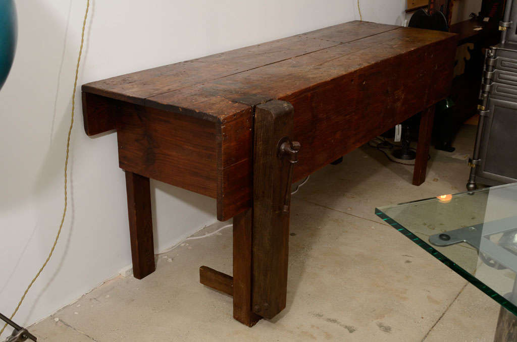 Original, Vintage Industrial, American Made, Work Bench w/Vice.  Table top is 84