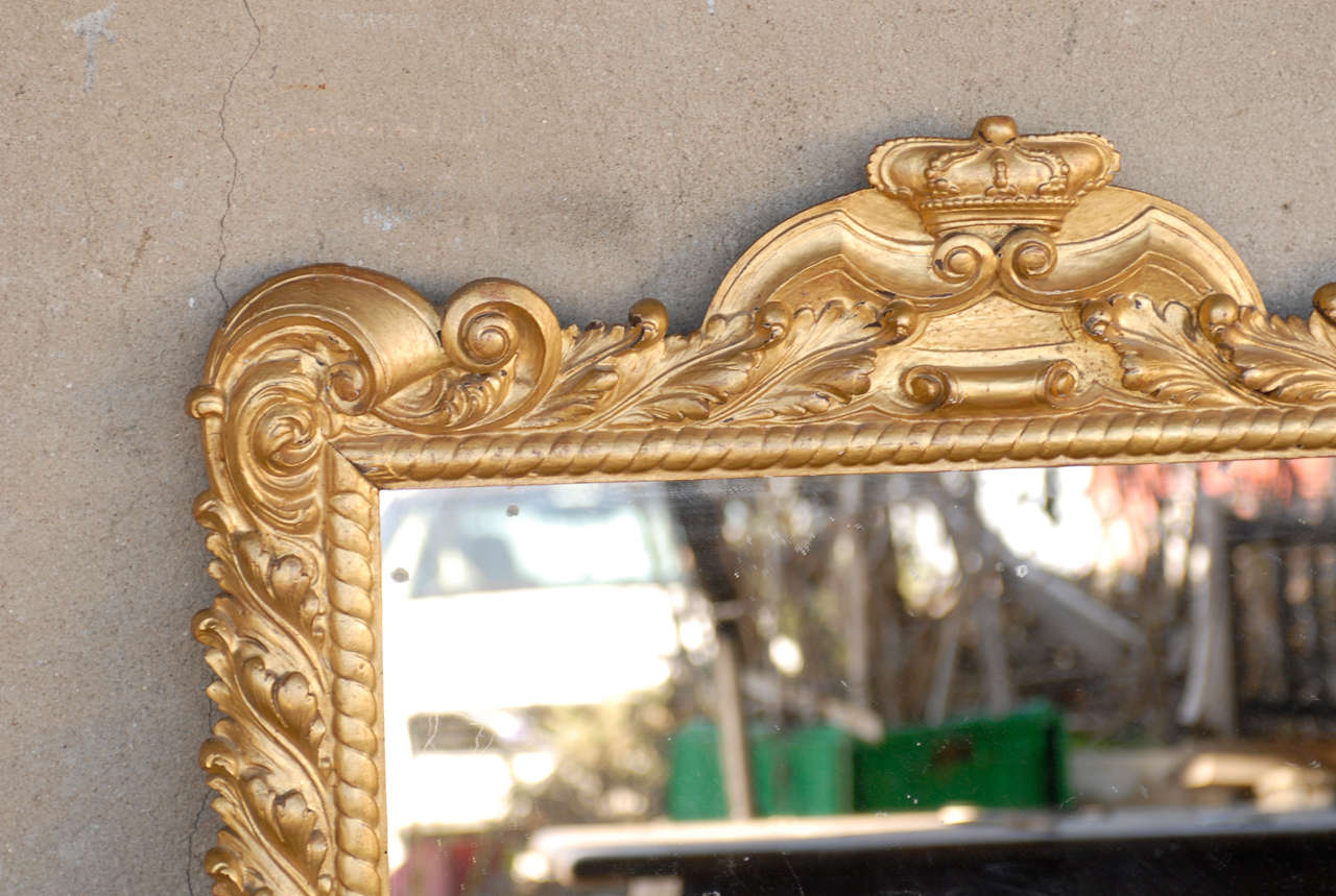 Gilt Italian 19th Century Gilded Mirror with Crown Carving