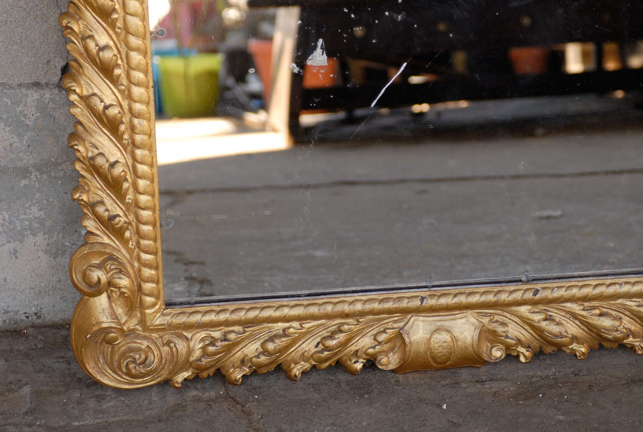 Wood Italian 19th Century Gilded Mirror with Crown Carving