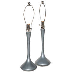 Pair of 1960's Organic Laurel Lamp Co. Cast Aluminum Pewter Finish Table Lamps 1