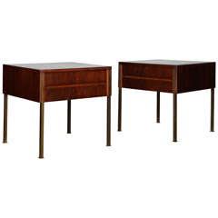 pair of 1960's Rosewood & Brass End Tables