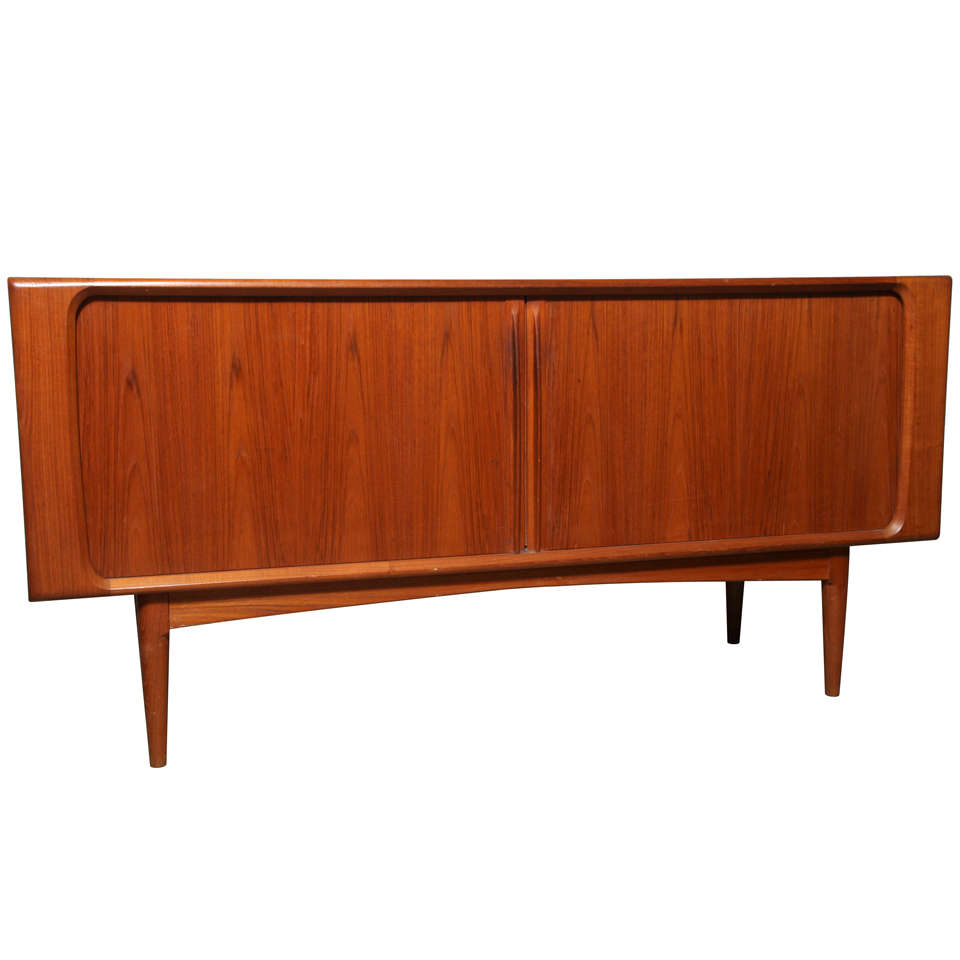 Danish Modern Teak Tambour Door Credenza