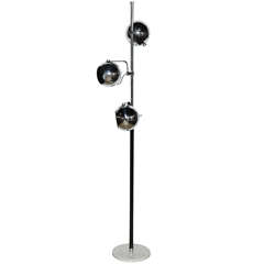 Arteluce Style Chrome, Black and Marble Triple "Eyeball" Shade Floor Lamp, 1960s
