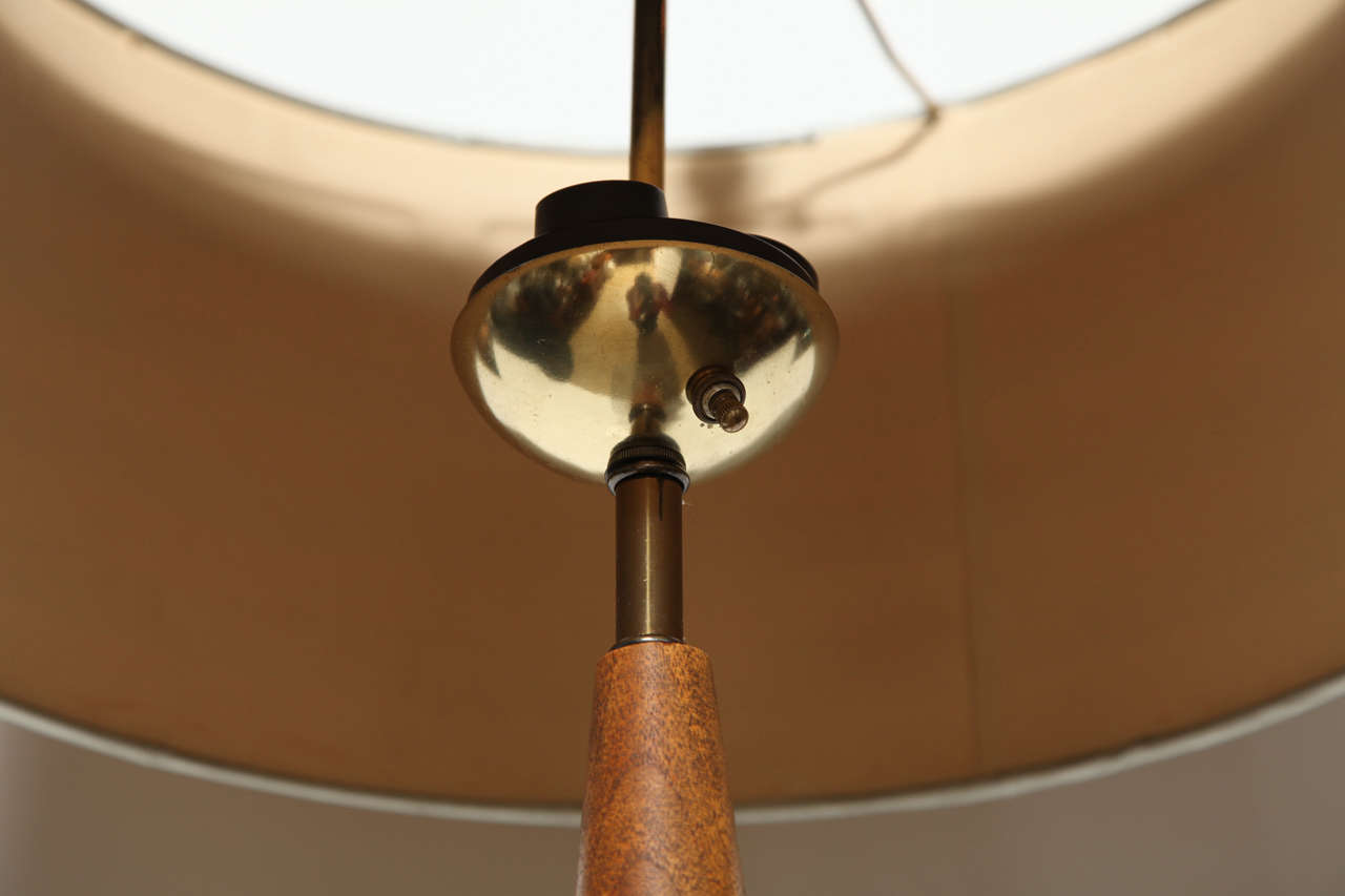 Substantial Tony Paul for Westwood Stacked, Conical Brass and Walnut Table Lamp In Good Condition In Bainbridge, NY